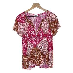 Show Me Your MuMu Womens Boho Floral V-Neck Tunic Top Size Medium